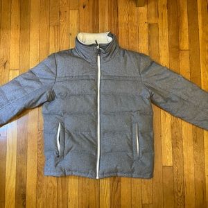 Grey black rivet double zipper puffer